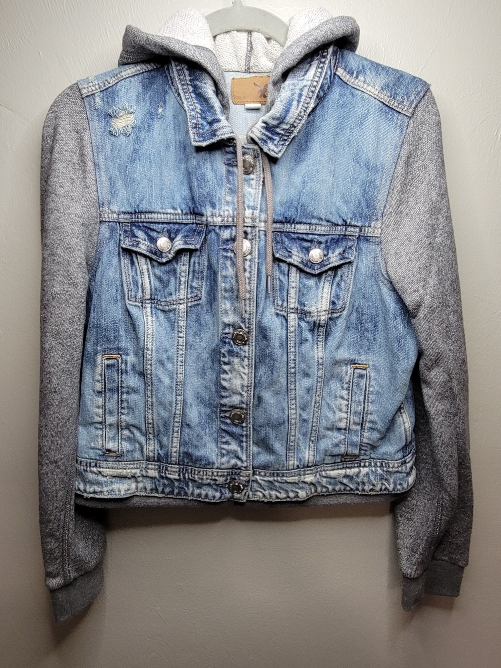 Womens Vintage Y2K 2009 American Eagle Outfitters Jean Jacket w/Hood - Size L
